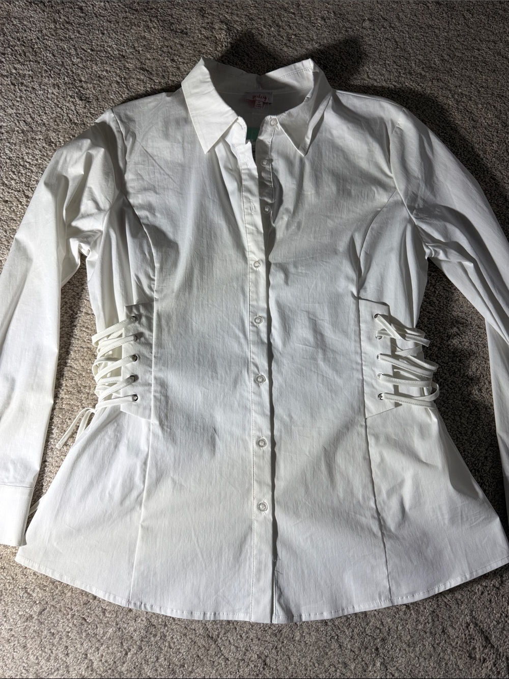 Pixley White Lace-Up Side Button Down Shirt